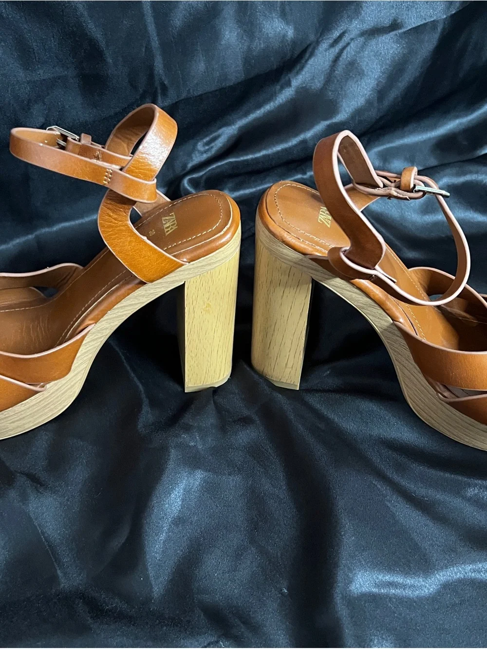 Zara Brown Leather Braided Platform Sandals - Picture 4 of 7
